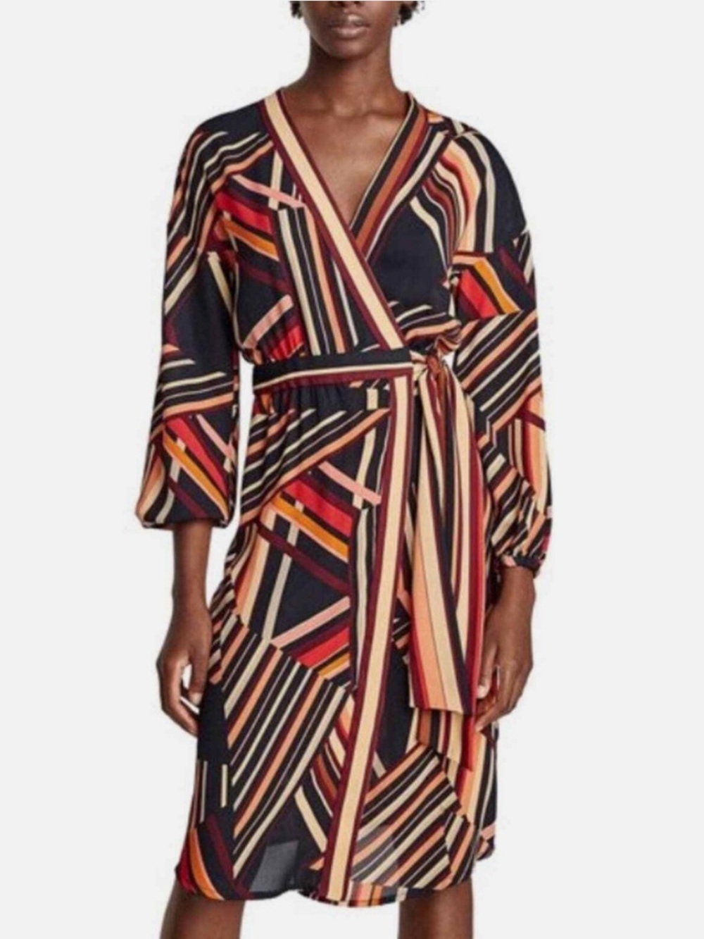 Zara Striped Asymmetrical Wrap Dress Multicolor S